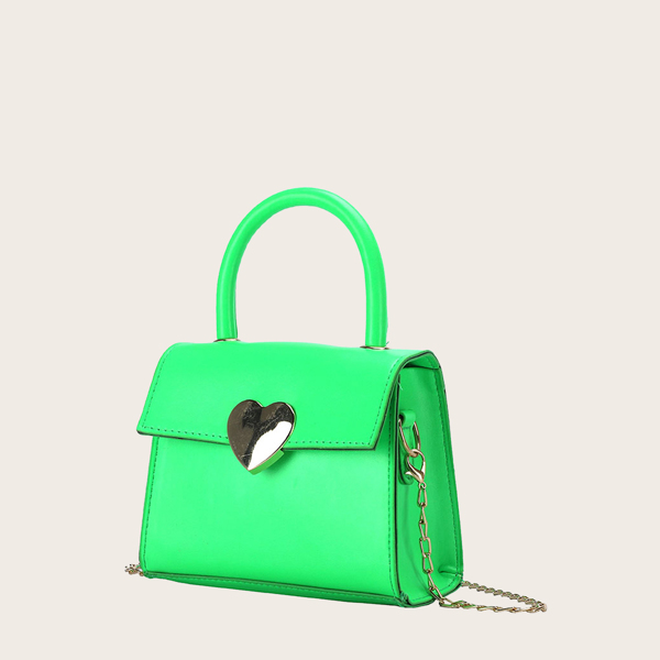

Metal Decor Chain Satchel Bag, Green
