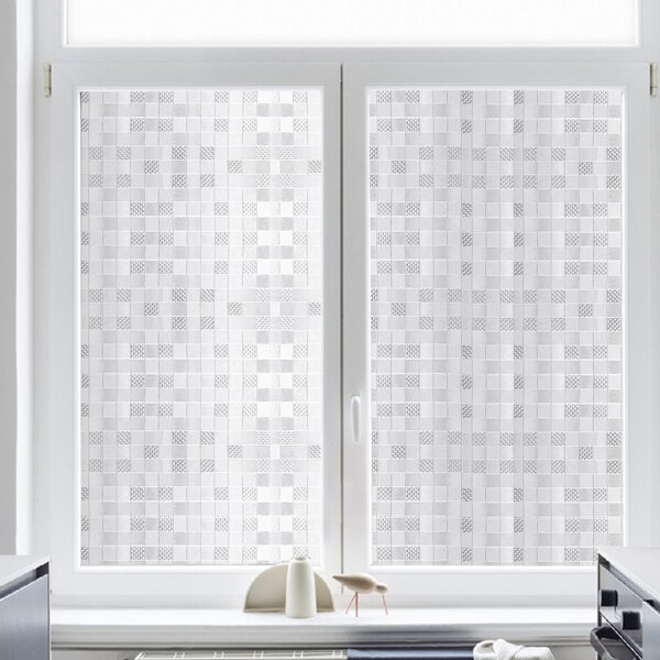 

1pc Plaid Pattern Window Privacy Sticker, Silver