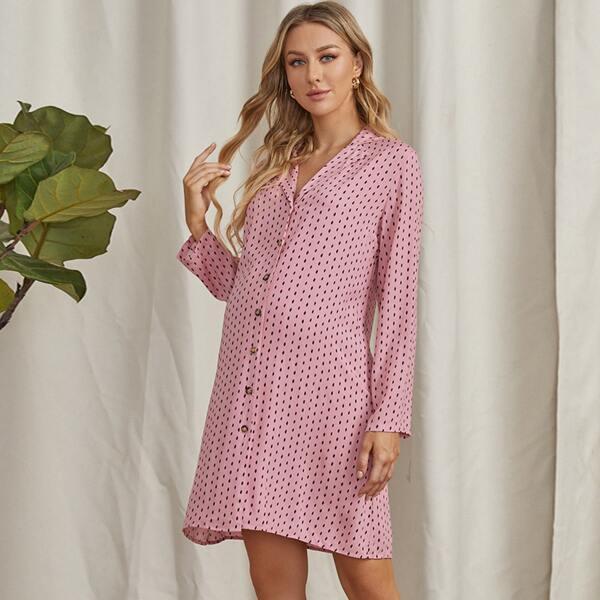 

Maternity Notch Neck Button Front Allover Print Dress, Dusty pink