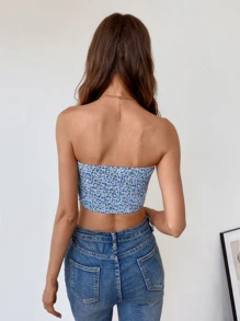 SHEIN VCAY 後打褶小碎花圖案手帕上衣 - 彩色 - 查看 2