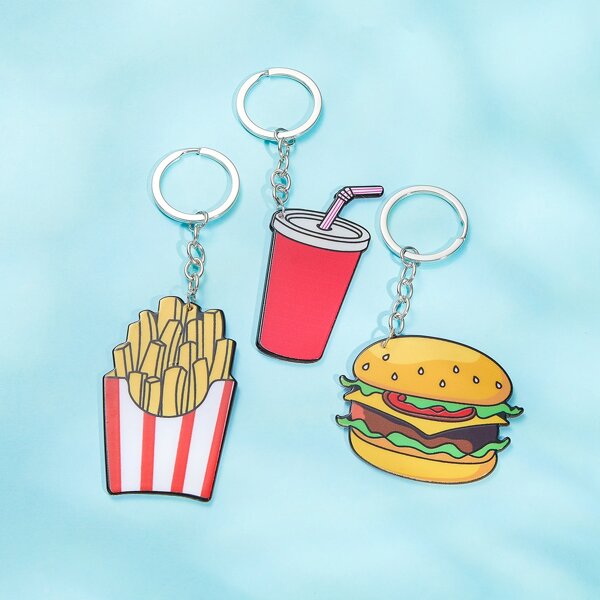 

3pcs Fast Food Design Keychain, Multicolor