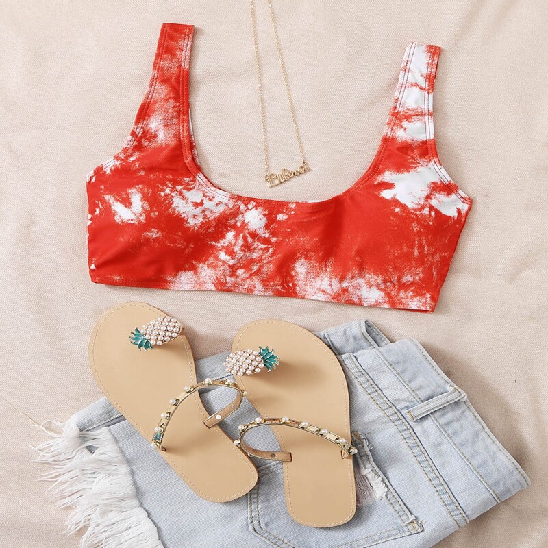 

Tie Dye Bikini Top, Red and white