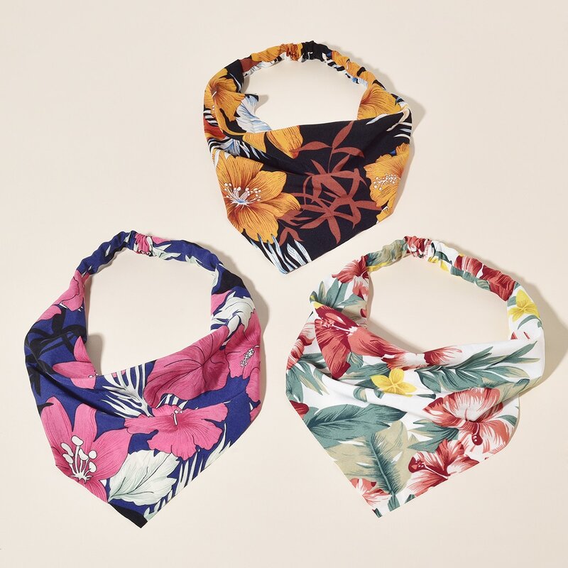 

3pcs Floral Pattern Kerchief, Multicolor
