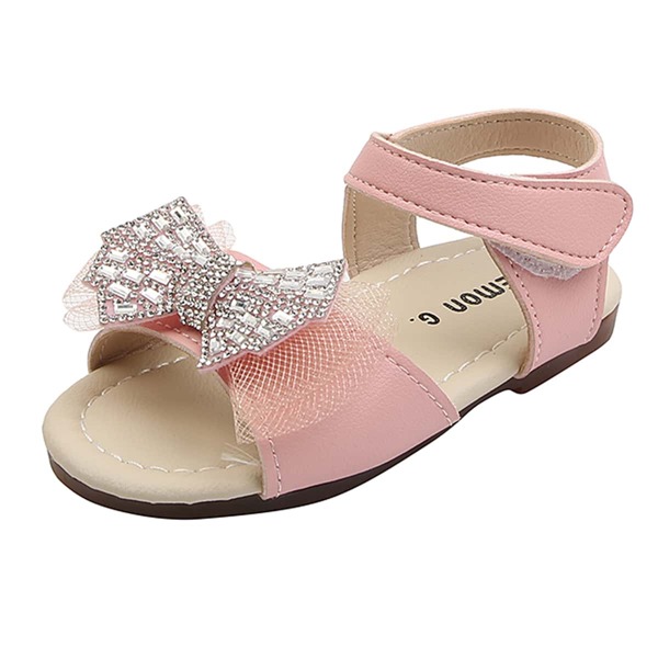 

Toddler Girls Bow Decor Velcro Strap Sandals, Baby pink