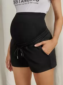 SHEIN Pantalones & Leggings premamá Bolsillo Liso Deportivo - Negro - Ver 1