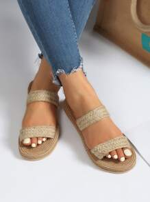 雙帶編織底拖鞋 - 米色 - 查看 3