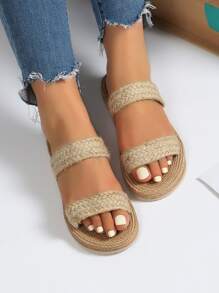 雙帶編織底拖鞋 - 米色 - 查看 4