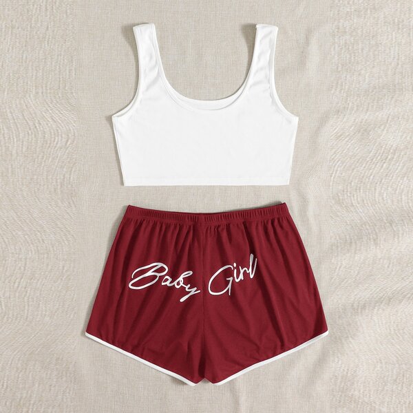 

Plus Letter Graphic Binding Pajama Set, Red and white
