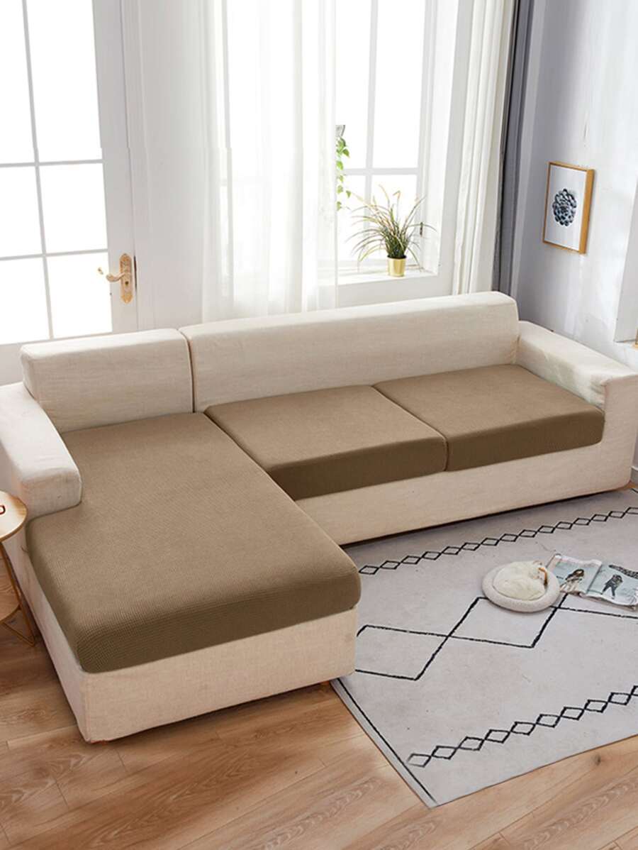 1pc Plain Sofa Seat Cushion Cover, Simple Sofa Seat Dust Cover For Home - Brown - View 1