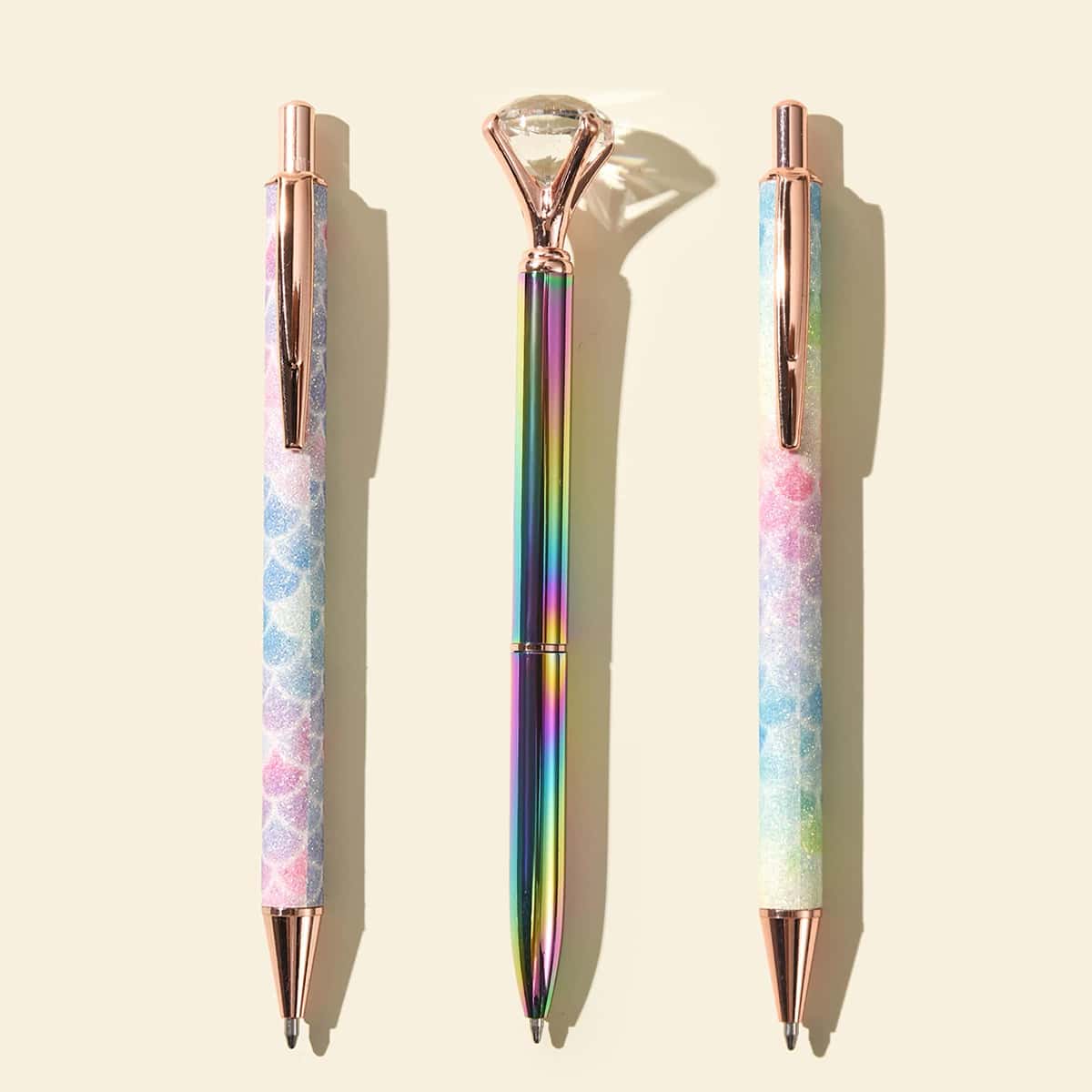 

3pcs Glitter & Diamond Decor Ballpoint Pen, Multicolor