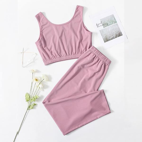 

Plus Solid Pajama Set, Dusty pink