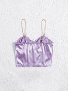 Chiquease 鏈條細節顺滑露肩吊帶短版上衣 - 紫丁香色 - 查看 2