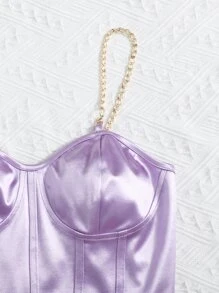 Chiquease 鏈條細節顺滑露肩吊帶短版上衣 - 紫丁香色 - 查看 3