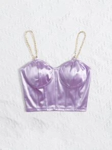 Chiquease 鏈條細節顺滑露肩吊帶短版上衣 - 紫丁香色 - 查看 4