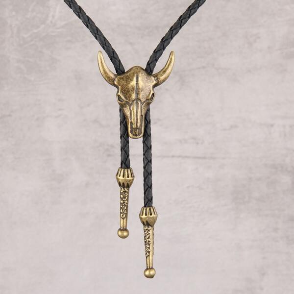 

Men Metal Decor Necklace, Bronze