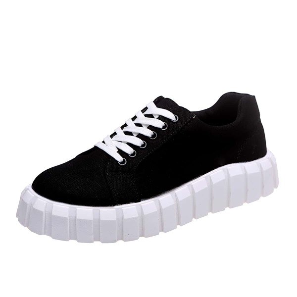 

Minimalist Lace Up Front Canvas Shoes, Black