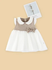 Peninsula Baby 女婴拼接網紗蝴蝶結連衣裙 - 彩色 - 查看 1