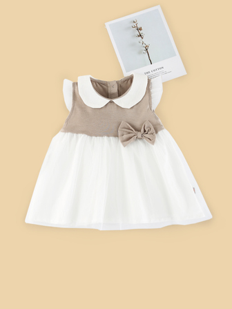 Peninsula Baby Vestido con lazo delantero con malla en contraste
