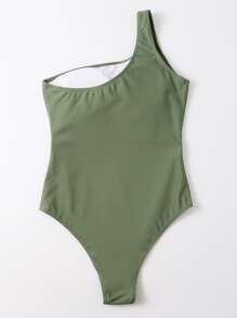 SHEIN Swim Summer Beach One Shoulder One Piece Swimsuit - Army Green - View 2