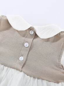 Peninsula Baby 女婴拼接網紗蝴蝶結連衣裙 - 彩色 - 查看 6