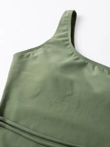 SHEIN Swim Summer Beach One Shoulder One Piece Swimsuit - Army Green - View 3