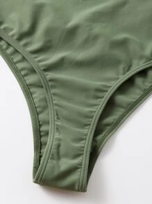 SHEIN Swim Summer Beach One Shoulder One Piece Swimsuit - Army Green - View 4