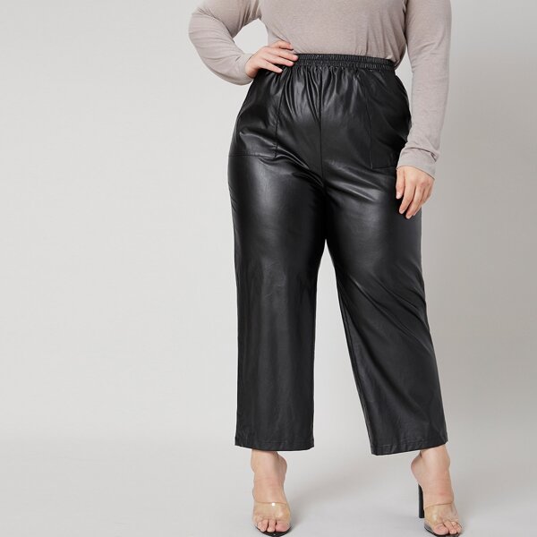 

PLUS PU LEATHER PANTS, Black