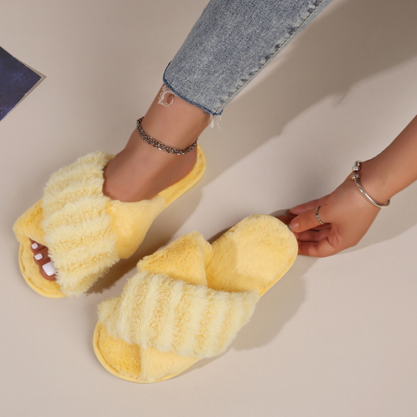 

Cross Strap Fluffy Bedroom Slippers, Yellow