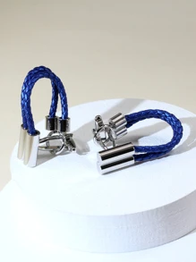 1 对手工蓝色皮绳铜质袖扣，男士时尚之选 - 藍色 - 查看 4