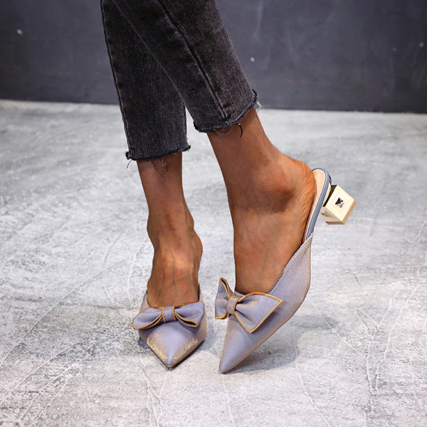 

Bow Decor Chunky Heeled Mules, Blue