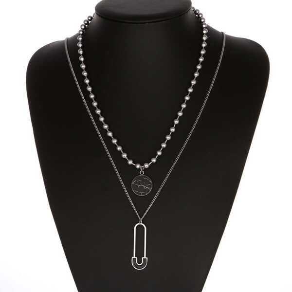 

Men Layered Necklace, Black