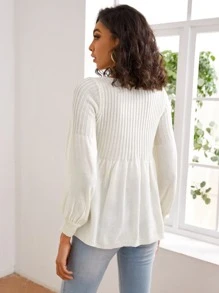 Solid Scoop Neck Babydoll Jumper - White - View 2