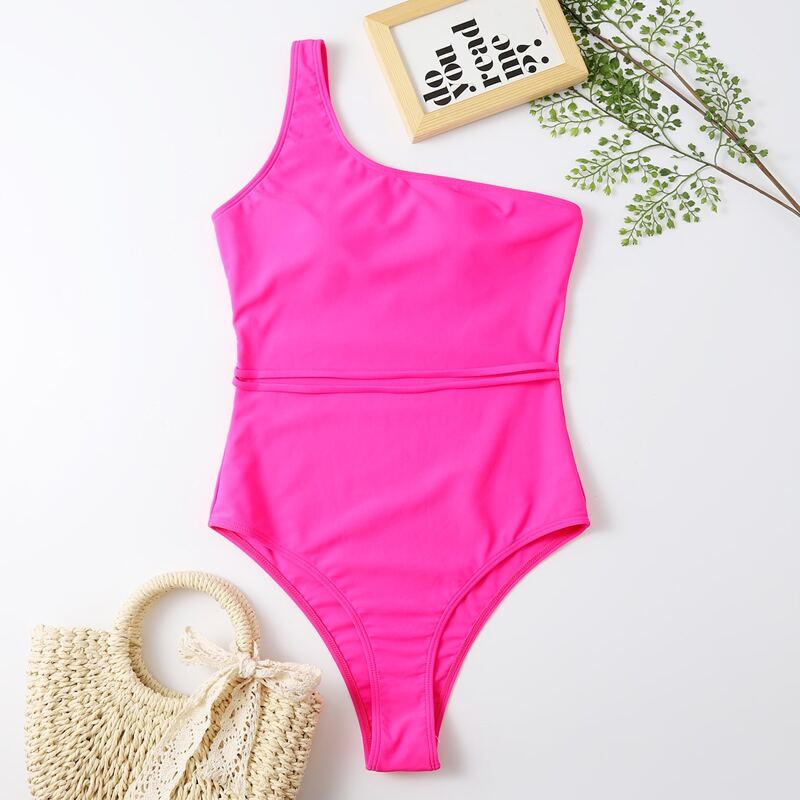 

One Shoulder One Piece Swimsuit, Hot pink