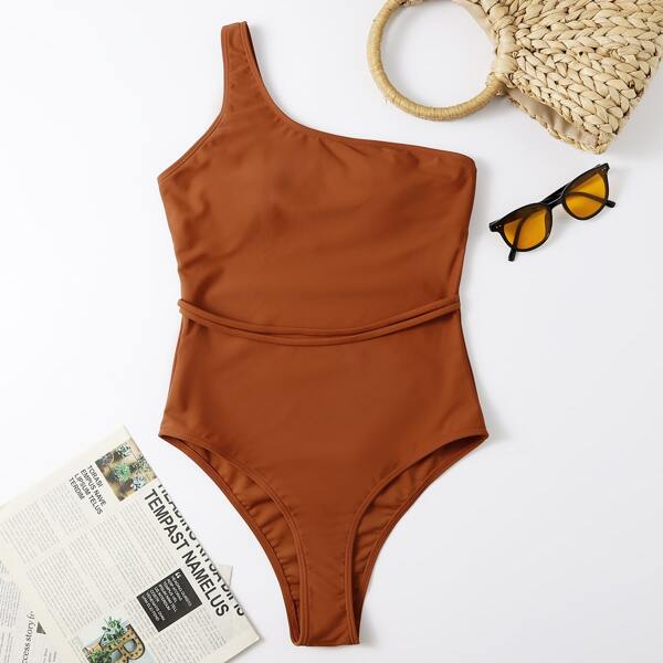 

One Shoulder One Piece Swimsuit, Burnt orange