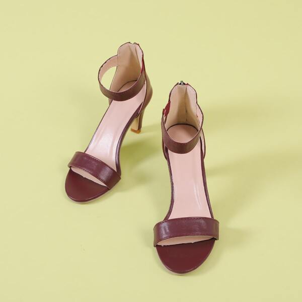 

Minimalist Ankle Strap Mid Heeled Sandals, Burgundy