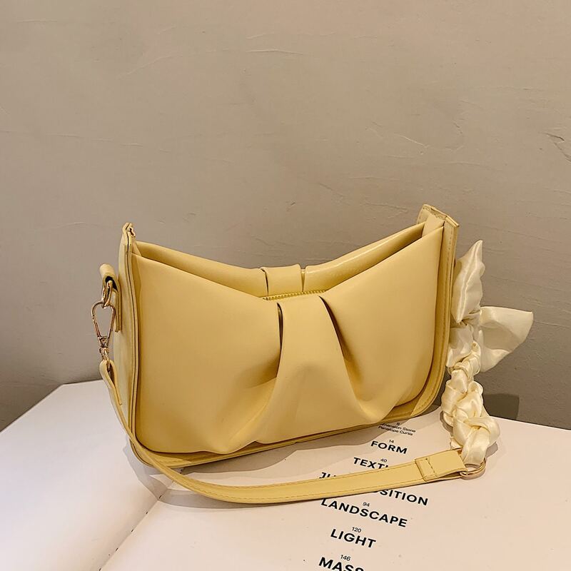 

Twilly Scarf Decor Ruched Shoulder Bag, Yellow