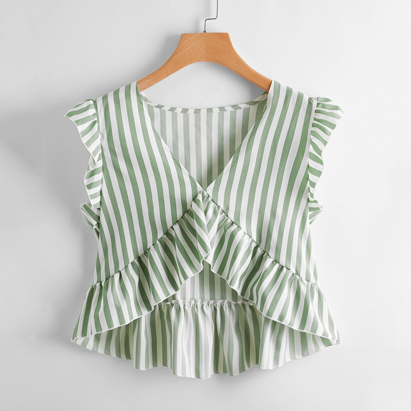 

Striped Peplum Blouse, Green
