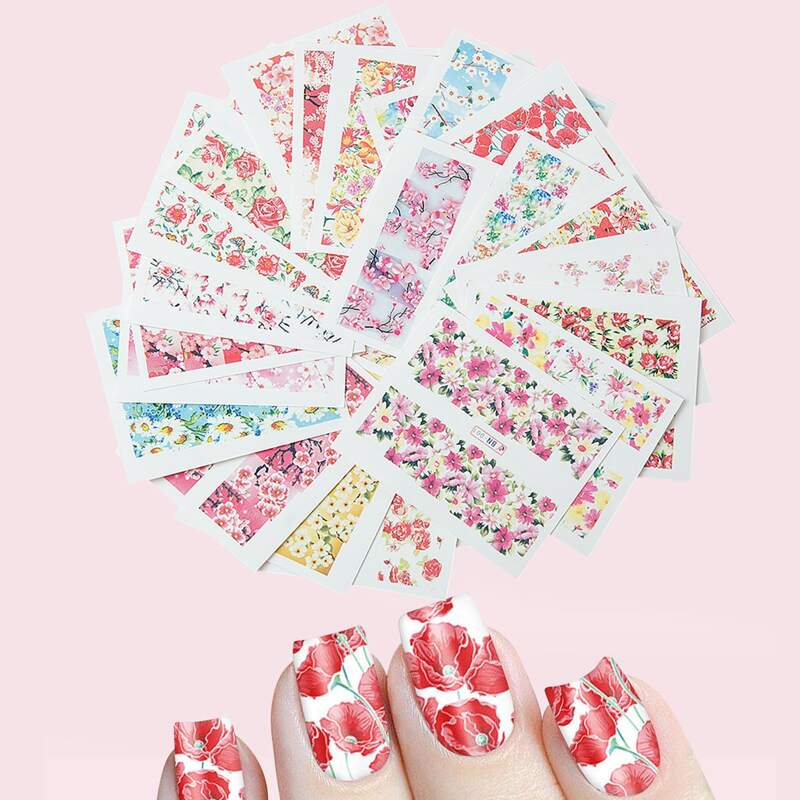 

24pcs Floral Nail Art Sticker, Multicolor