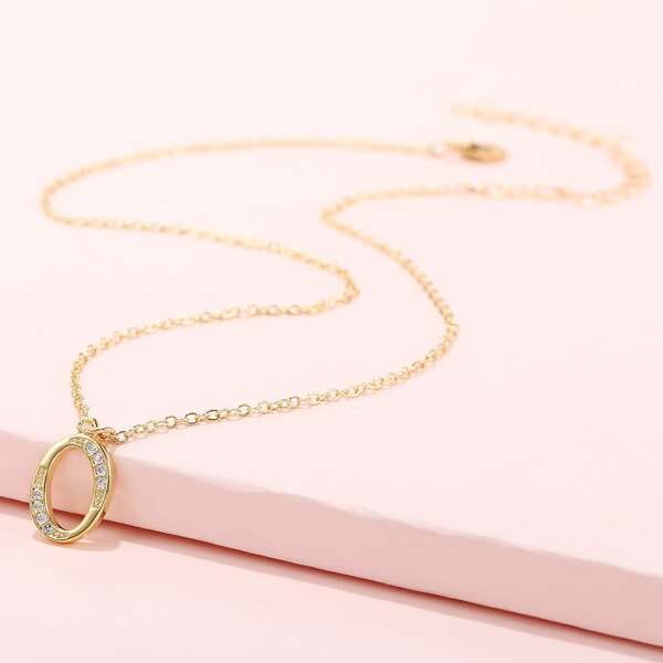 

Girls Zircon Decor Letter Charm Necklace, Gold