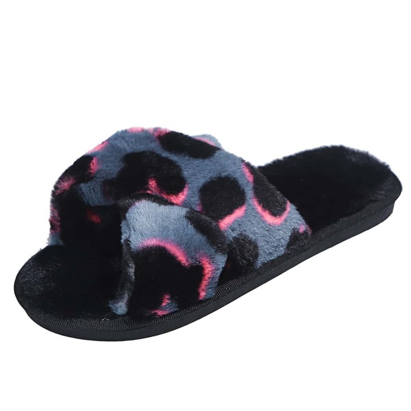 

Floral Graphic Cross Strap Fluffy Bedroom Slippers, Multicolor