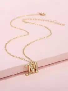 女孩方晶鋯石裝飾字母吊墜項鍊 - 金黃色 - 查看 1