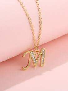 女孩方晶鋯石裝飾字母吊墜項鍊 - 金黃色 - 查看 3