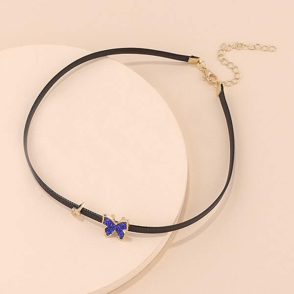 

Rhinestone Butterfly Decor Choker, Black