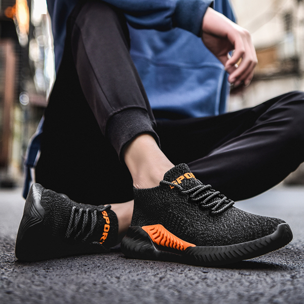 

Men Letter Graphic Knit Panel Sneakers, Black