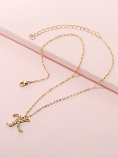 Girls Cubic Zirconia Decor Letter Charm Necklace