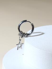 時尚流行1入組式男士星星吊式耳環不銹鋼，適合度假和時尚外觀 - 銀色 - 查看 1