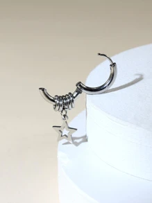 時尚流行1入組式男士星星吊式耳環不銹鋼，適合度假和時尚外觀 - 銀色 - 查看 2