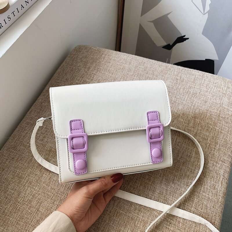 

Double Buckle Decor Flap Crossbody Bag, Purple