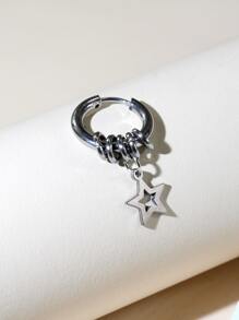 時尚流行1入組式男士星星吊式耳環不銹鋼，適合度假和時尚外觀 - 銀色 - 查看 3