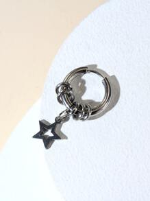 時尚流行1入組式男士星星吊式耳環不銹鋼，適合度假和時尚外觀 - 銀色 - 查看 4